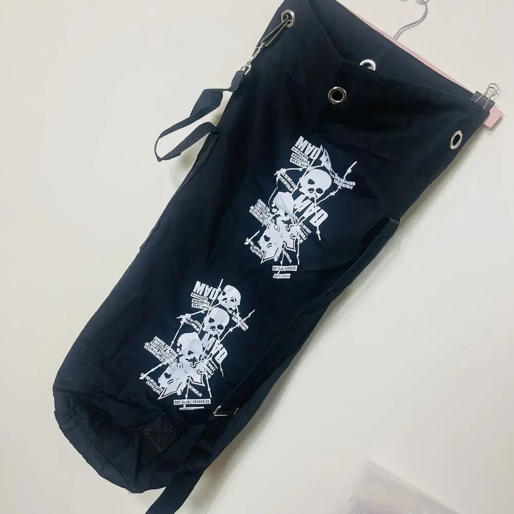 Army Military Top Load Duffle Bag W/ Shoulder Straps Black Skull Print 33” Large